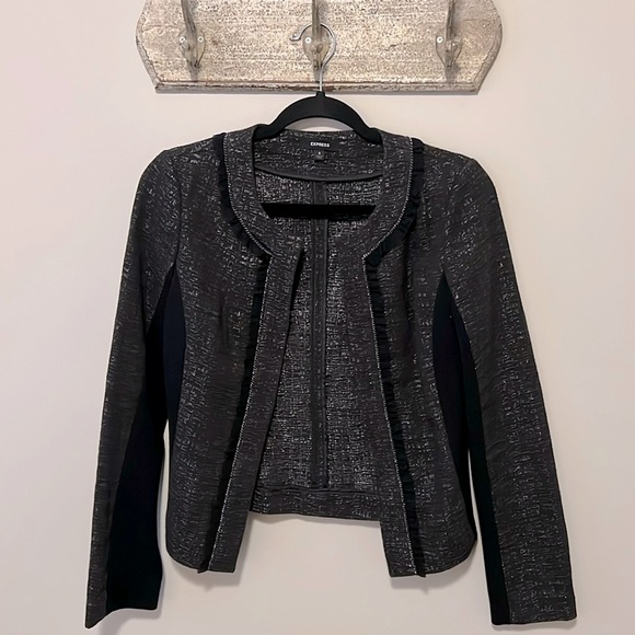 Express Cropped Metallic Gray and Black Jacket, Size 6 - Picture 1 of 7